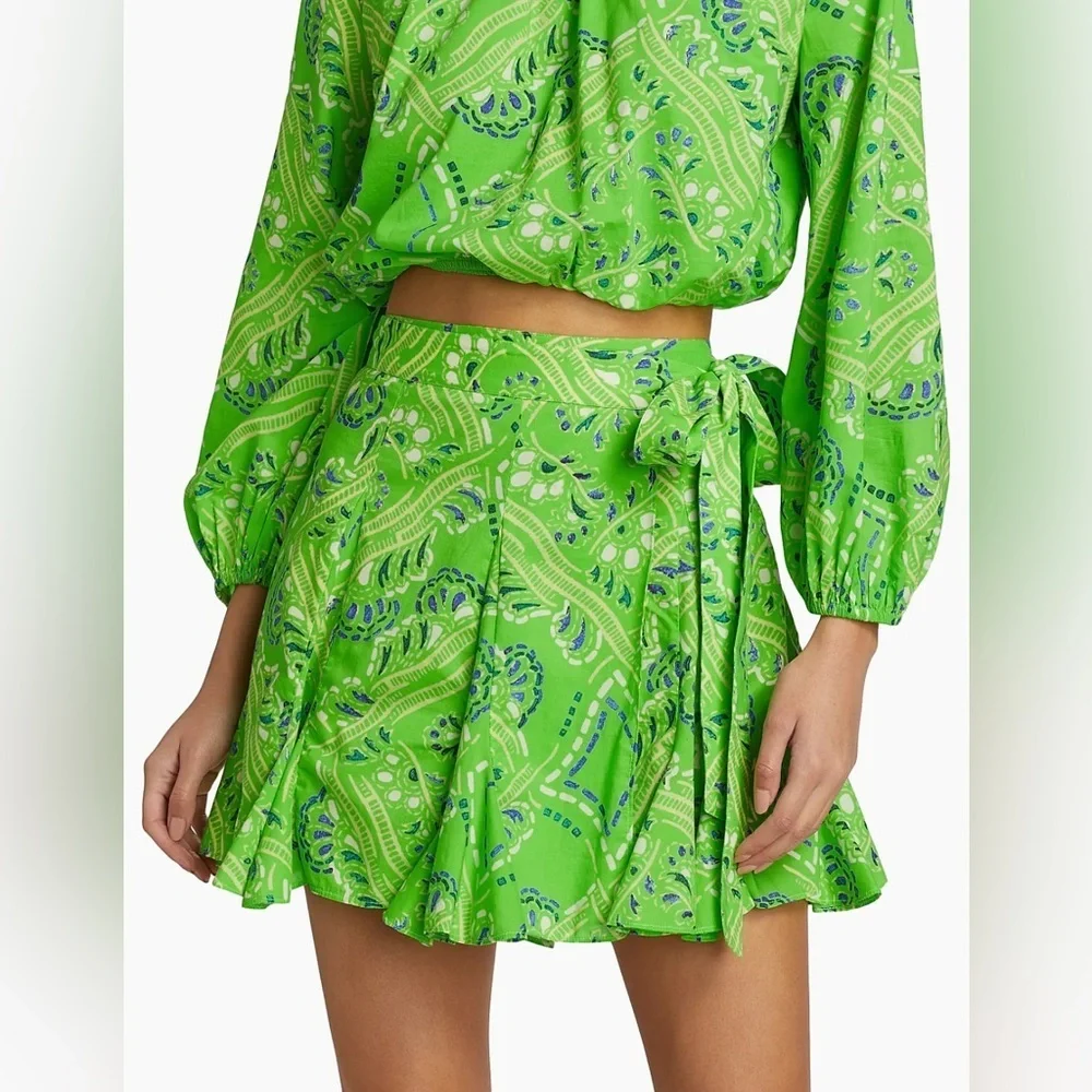 NWT RHODE Azure Top & Willow Skirt in Lime Diamond Stitch Puff Sleeve Paisley - Picture 3 of 15